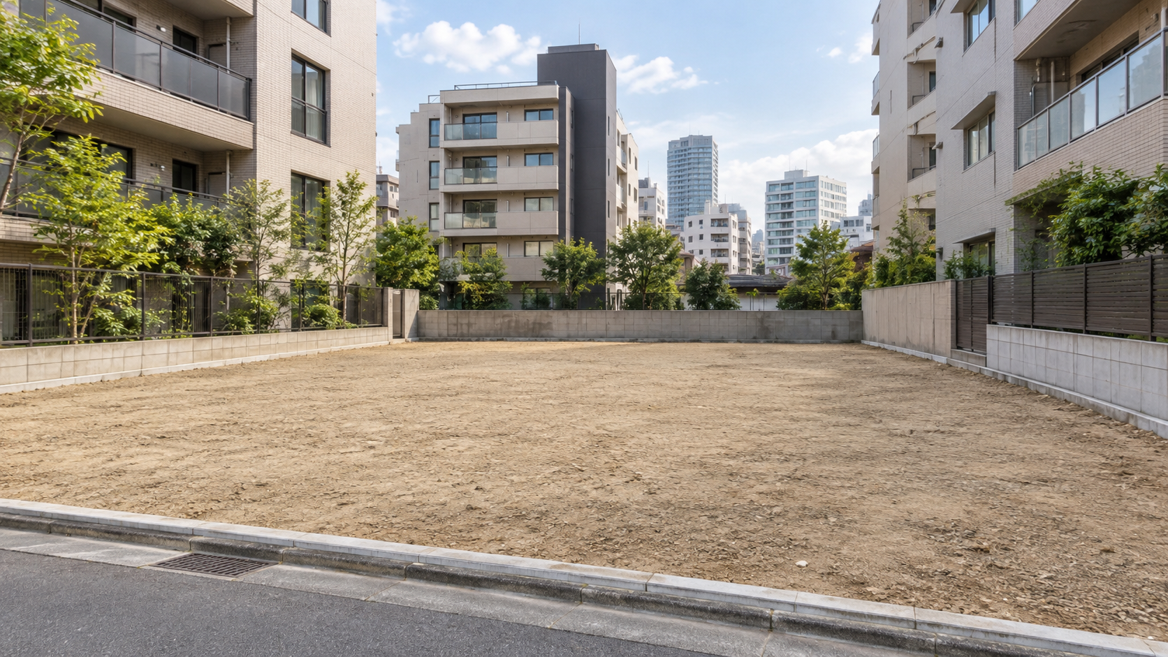都心の建物に囲まれた更地