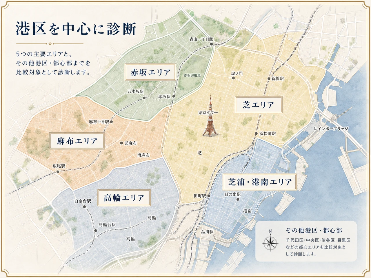 港区を中心とした購入診断対象エリアマップ